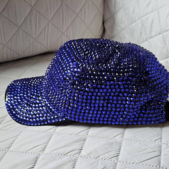 Blue Rhinestone Studded Baseball CapBlue Rhinestone Cap - Picture 4 of 4